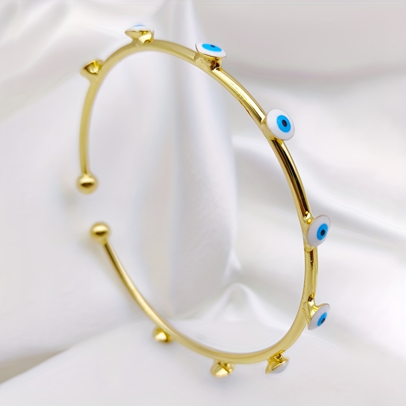 Evil Eye Open Bangle Copper Adjustable Cuff Bracelet